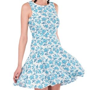 Closet London Blue/Cream Floral Paneled Aline Dress 10